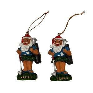 Hawaiian Santa Claus Christmas Ornaments Golf Theme Hawaii Resin Set of 2